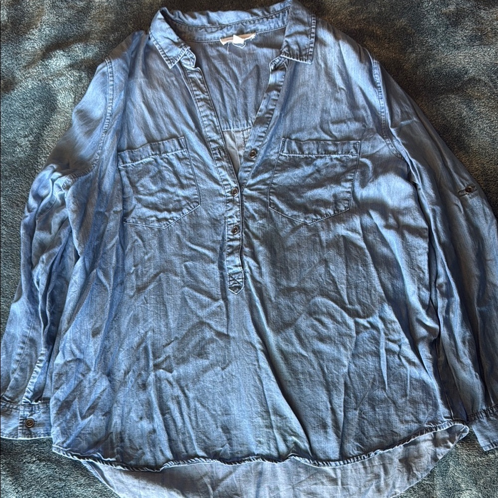 Beachlunchlounge Blue Relaxed Blouse with Mandarin Collar